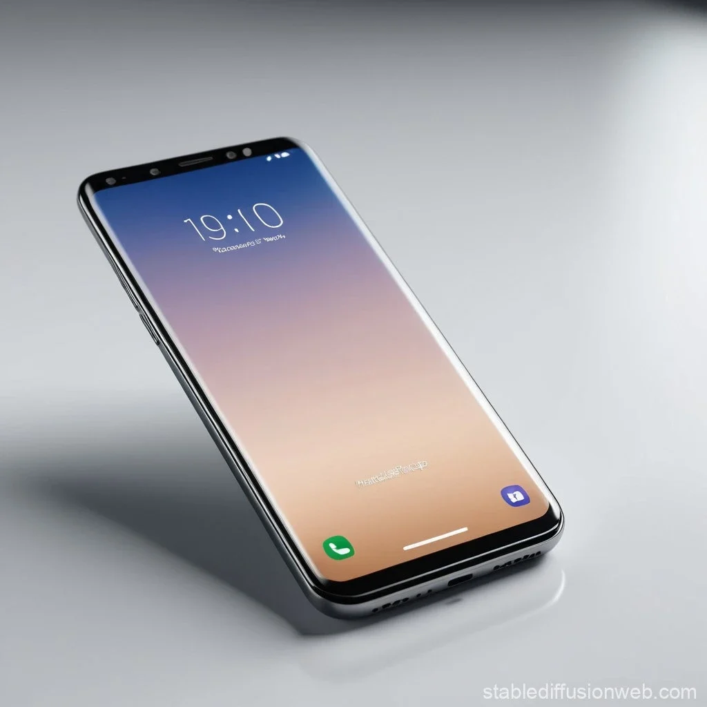 taxa de atualização de telas de celular (60, 120 e 144 Hz): Celular de tela curva inclinado sobre superfície cinza, mostrando a tela com horário e fundo em degr